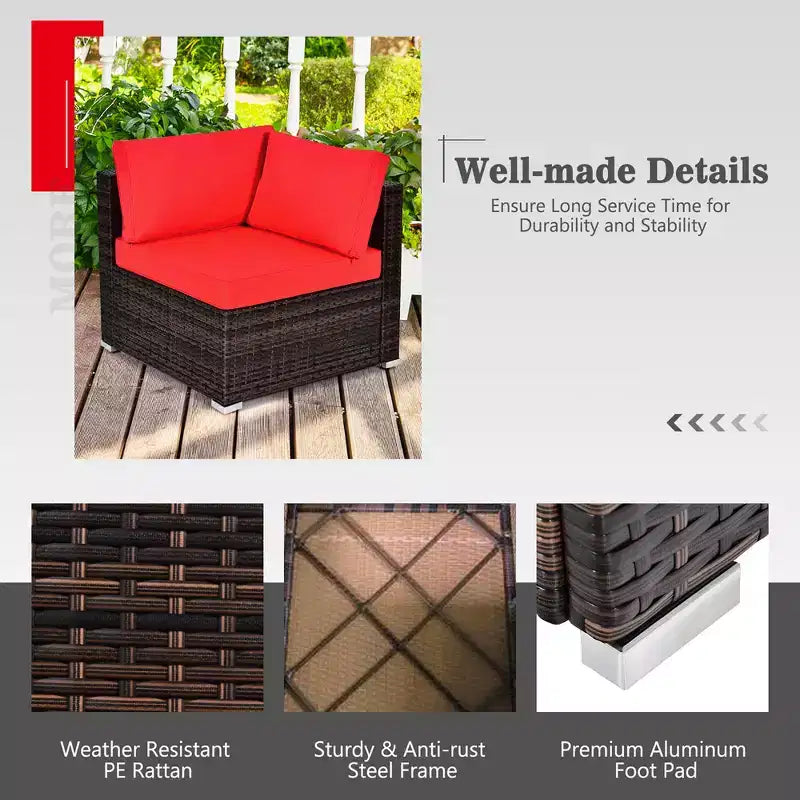 Costway 7PCS Patio Rattan Furniture Set Fire Pit Table Cover Glass Top Cushion Off White\Black\Navy\Red\Turquoise