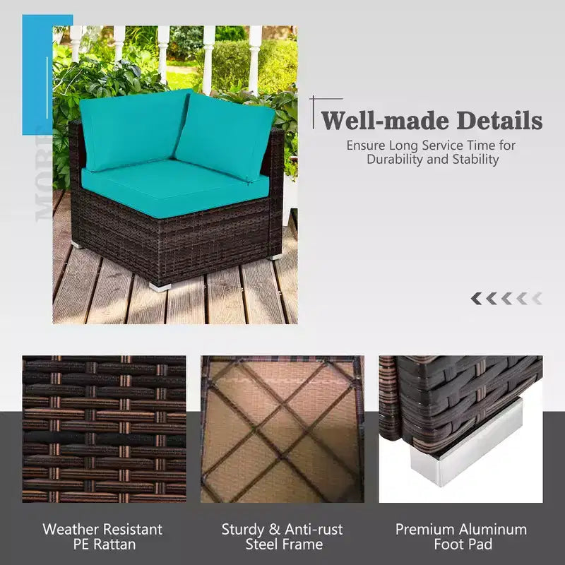Costway 7PCS Patio Rattan Furniture Set Fire Pit Table Cover Glass Top Cushion Off White\Black\Navy\Red\Turquoise