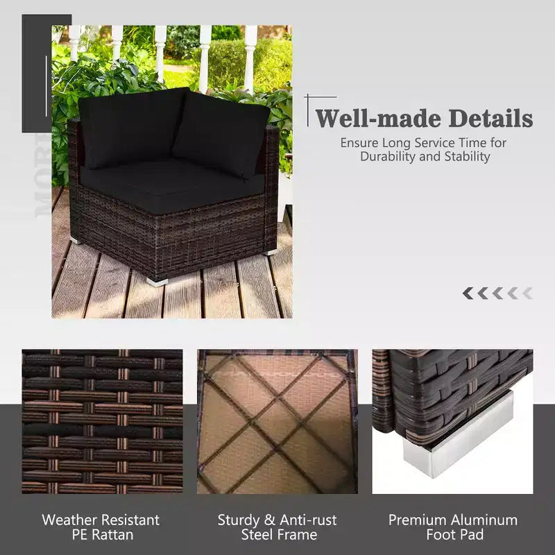 Costway 7PCS Patio Rattan Furniture Set Fire Pit Table Cover Glass Top Cushion Off White\Black\Navy\Red\Turquoise