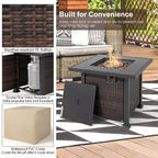 Costway 7PCS Patio Rattan Furniture Set Fire Pit Table Cover Glass Top Cushion Off White\Black\Navy\Red\Turquoise