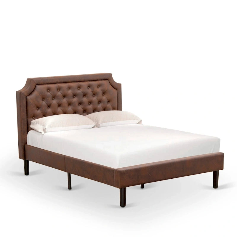 2-Piece King Bedroom set with Bed and Wire Brushed Black End Table - Dark Brown Pu leather and Black Legs (Bed Size Option)