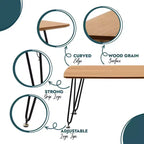 LeisureMod Elmwood 47 Rectangular Modern Wood Coffee Table  Metal Legs, Brown Finish, Accent Table for Living Room, Lounge & Contemporary Spaces