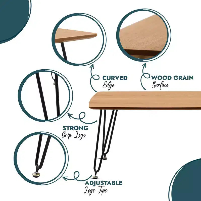 LeisureMod Elmwood 47 Rectangular Modern Wood Coffee Table  Metal Legs, Brown Finish, Accent Table for Living Room, Lounge & Contemporary Spaces