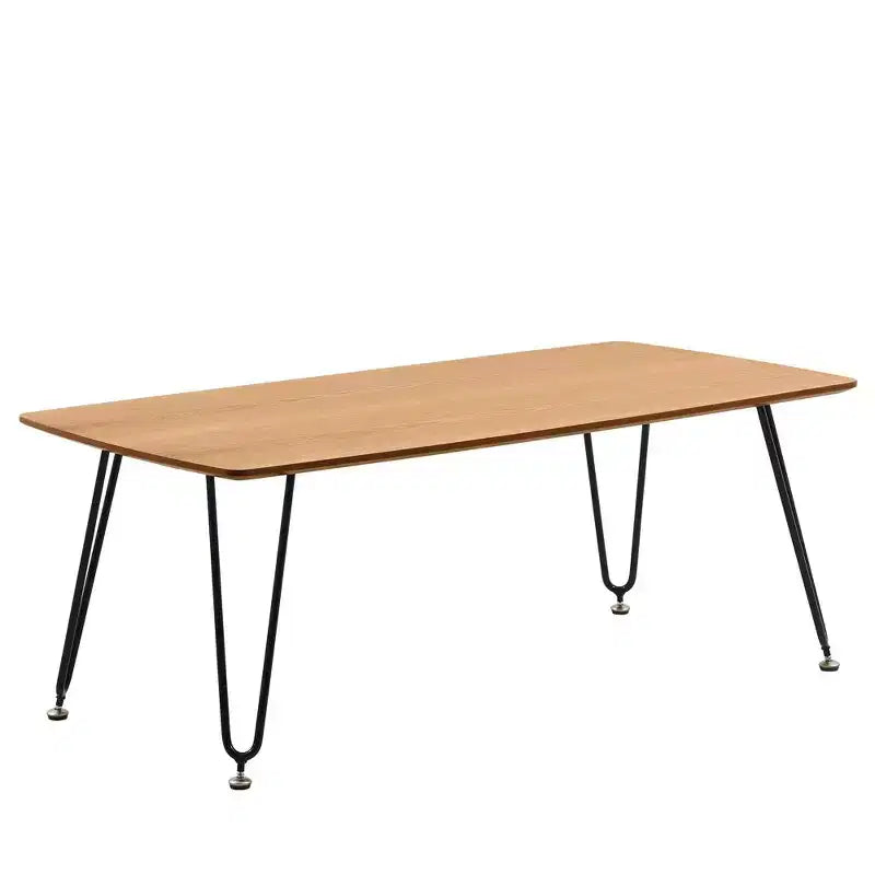 LeisureMod Elmwood 47 Rectangular Modern Wood Coffee Table  Metal Legs, Brown Finish, Accent Table for Living Room, Lounge & Contemporary Spaces