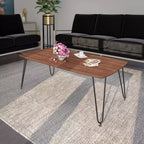 LeisureMod Elmwood 47 Rectangular Modern Wood Coffee Table  Metal Legs, Brown Finish, Accent Table for Living Room, Lounge & Contemporary Spaces