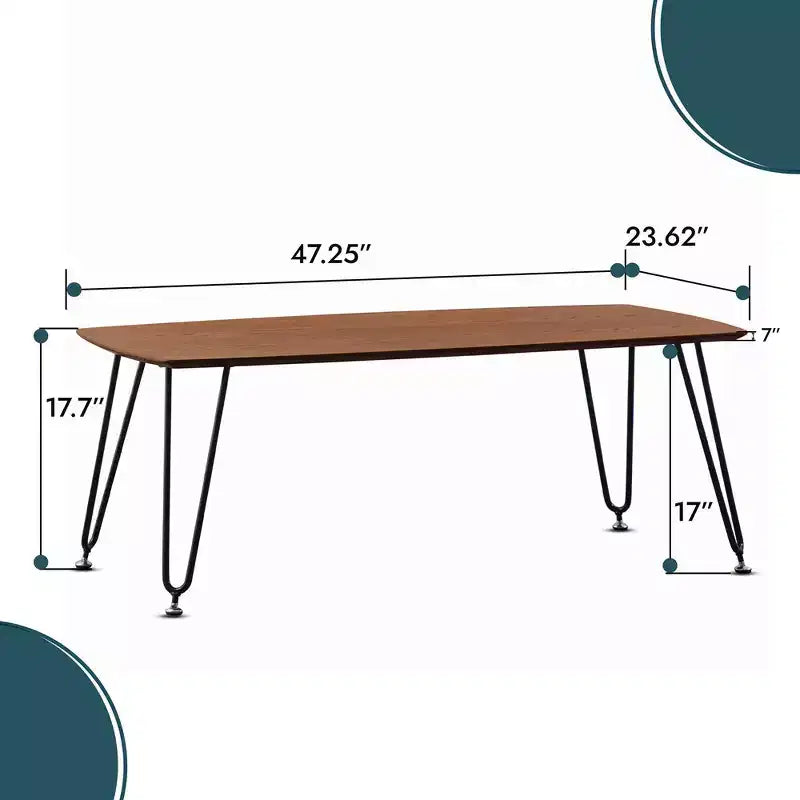 LeisureMod Elmwood 47 Rectangular Modern Wood Coffee Table  Metal Legs, Brown Finish, Accent Table for Living Room, Lounge & Contemporary Spaces