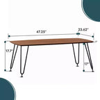 LeisureMod Elmwood 47 Rectangular Modern Wood Coffee Table  Metal Legs, Brown Finish, Accent Table for Living Room, Lounge & Contemporary Spaces
