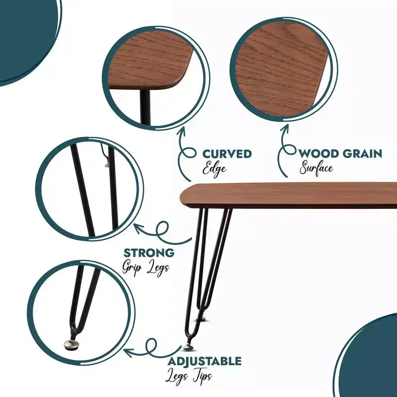 LeisureMod Elmwood 47 Rectangular Modern Wood Coffee Table  Metal Legs, Brown Finish, Accent Table for Living Room, Lounge & Contemporary Spaces