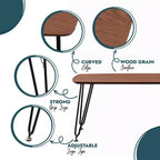 LeisureMod Elmwood 47 Rectangular Modern Wood Coffee Table  Metal Legs, Brown Finish, Accent Table for Living Room, Lounge & Contemporary Spaces