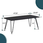 LeisureMod Elmwood 47 Rectangular Modern Wood Coffee Table  Metal Legs, Brown Finish, Accent Table for Living Room, Lounge & Contemporary Spaces