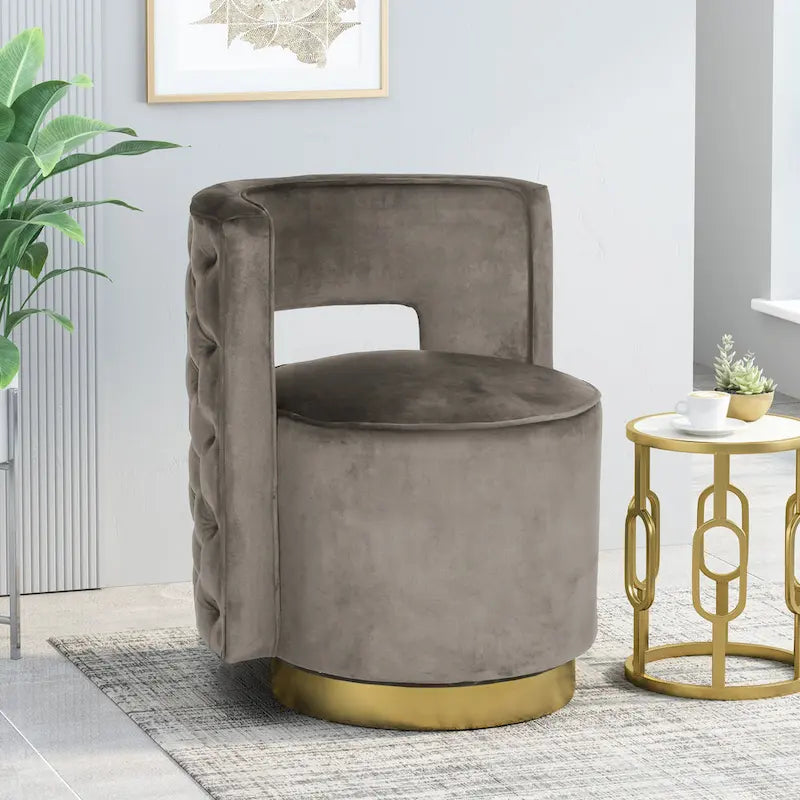 Cardan Modern Glam Round Open Back Velvet Swivel Club Chair by Christopher Knight Home - 26.25 L x 24.25 W x 28.50 H