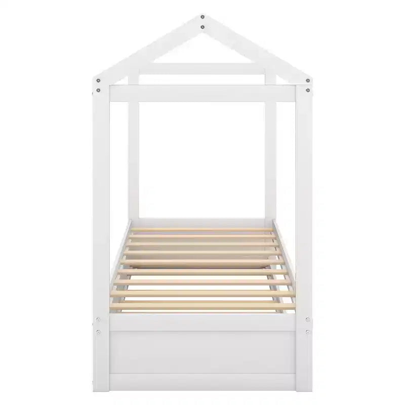 Wooden Twin Size Bed Frames With Twin Size Trundle, Easy Assembly, Platform Bed Frame, Slat Mattress Foundation