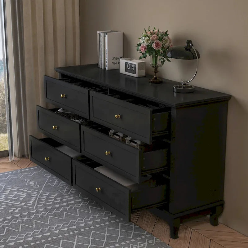 Dresser for Bedroom with Deep Drawers Wooden 6 Drawer Double Dresser