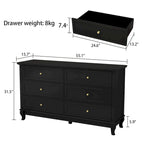 Dresser for Bedroom with Deep Drawers Wooden 6 Drawer Double Dresser