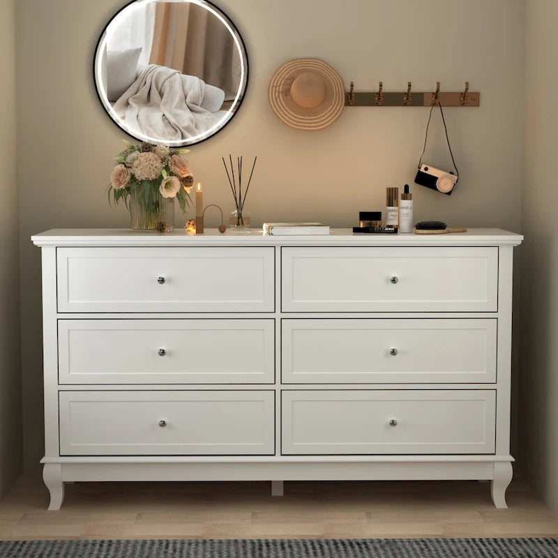 Dresser for Bedroom with Deep Drawers Wooden 6 Drawer Double Dresser