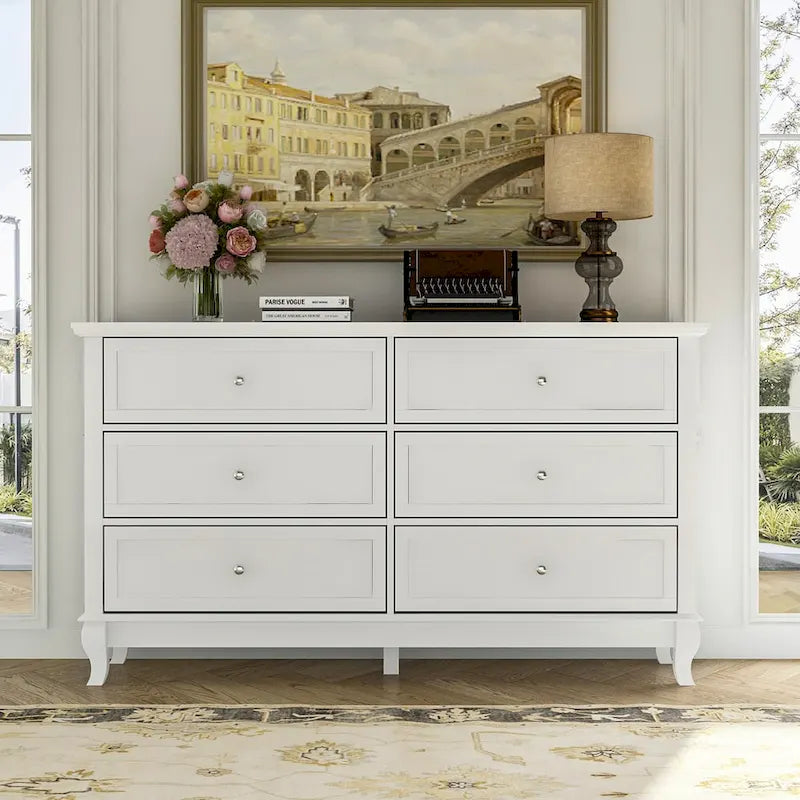 Dresser for Bedroom with Deep Drawers Wooden 6 Drawer Double Dresser