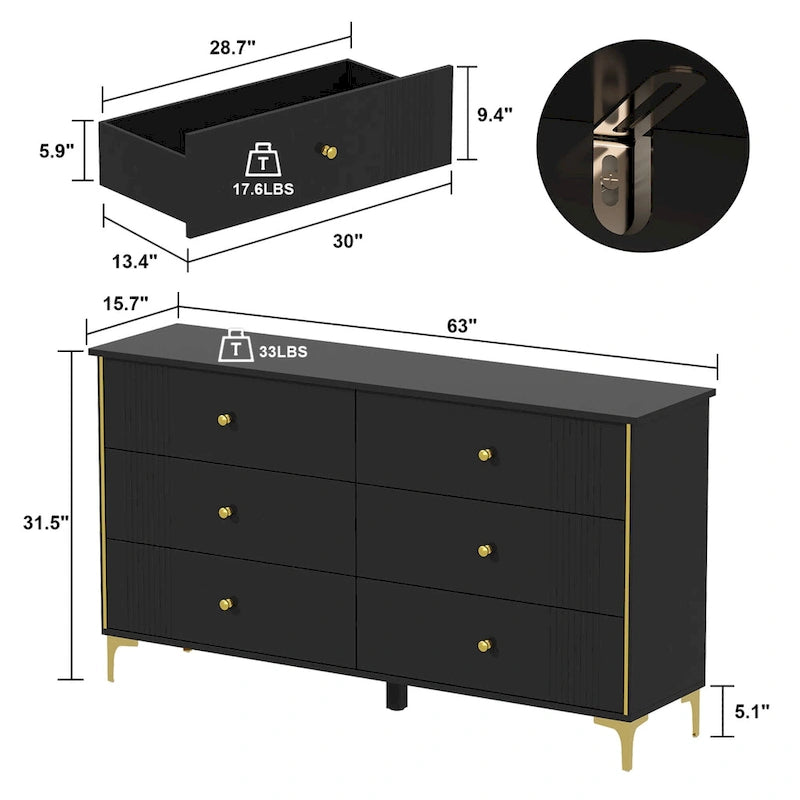 6 Drawer Dresser Modern White Dresser Chest Wood Storage Chest