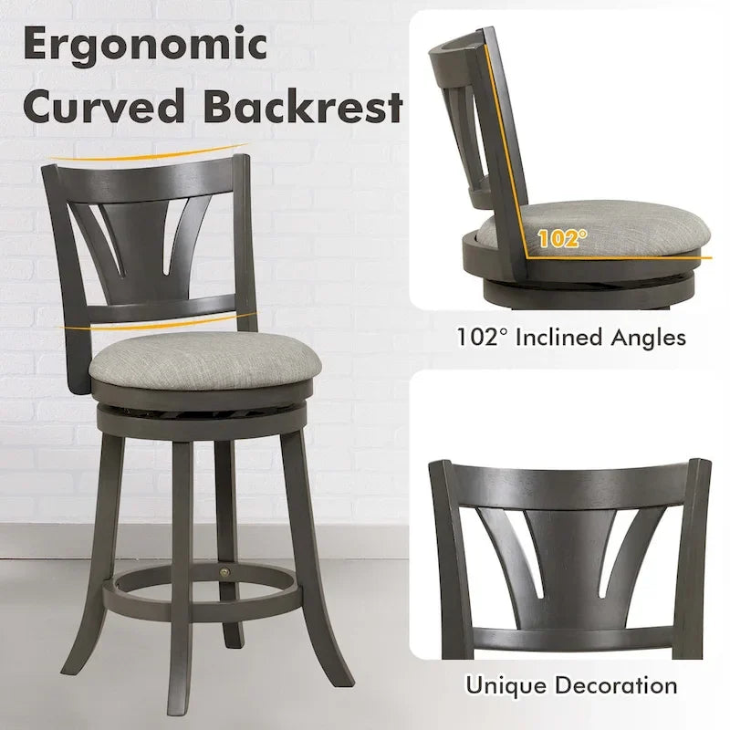 1/2/4 PCS 26.5 Swivel Bar Stool Counter Height w/ Rubber Wood Legs