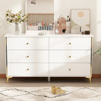 White Lacquer Dresser 6 Drawer Dresser with Metal Handle and Legs