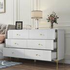 White Lacquer Dresser 6 Drawer Dresser with Metal Handle and Legs