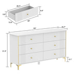 White Lacquer Dresser 6 Drawer Dresser with Metal Handle and Legs