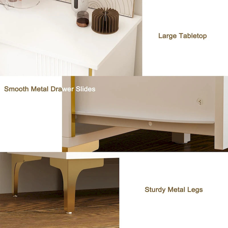 White Lacquer Dresser 6 Drawer Dresser with Metal Handle and Legs