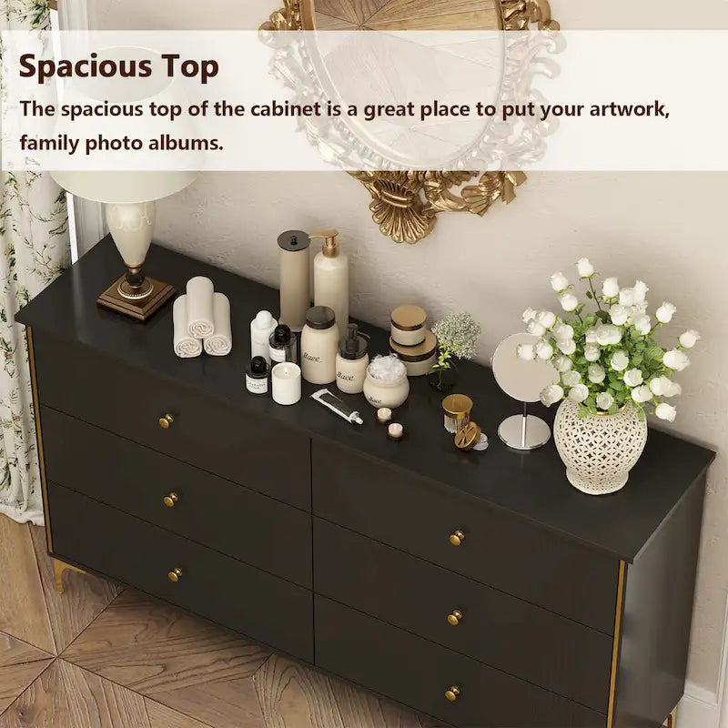White Lacquer Dresser 6 Drawer Dresser with Metal Handle and Legs