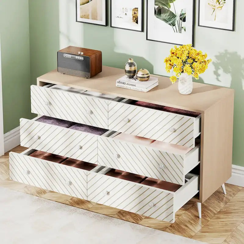 6-Drawer Double Dresser for Bedroom, 47-inch Chest of Drawers with Metal Legs for Living Room