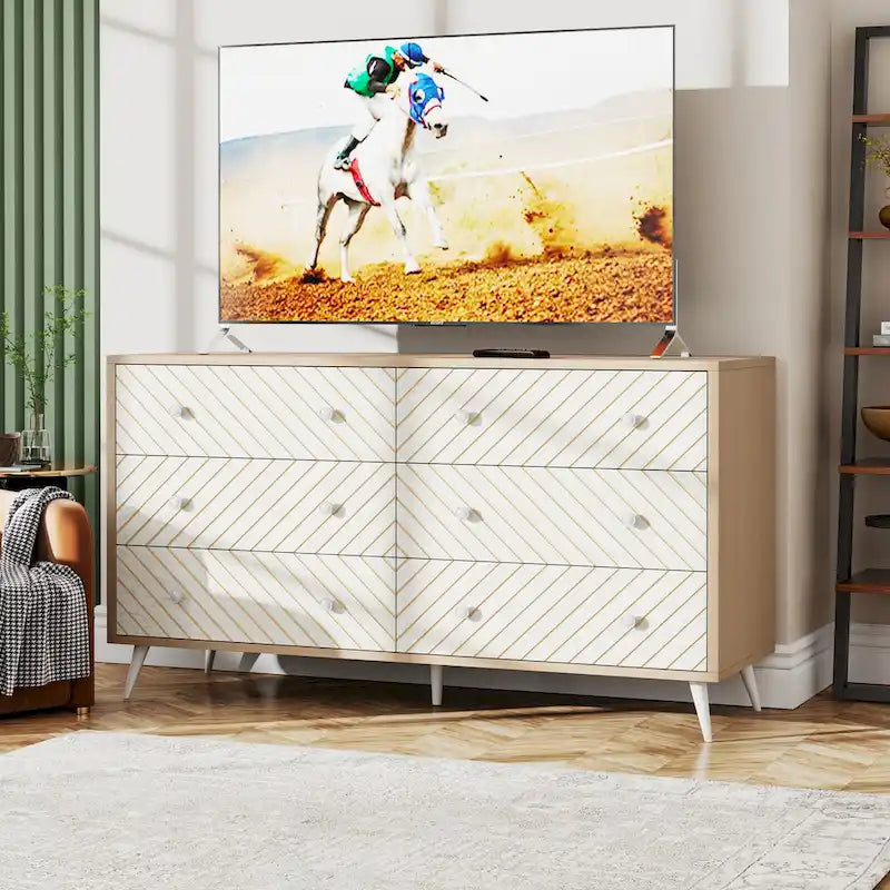 6-Drawer Double Dresser for Bedroom, 47-inch Chest of Drawers with Metal Legs for Living Room