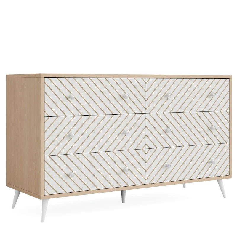 6-Drawer Double Dresser for Bedroom, 47-inch Chest of Drawers with Metal Legs for Living Room