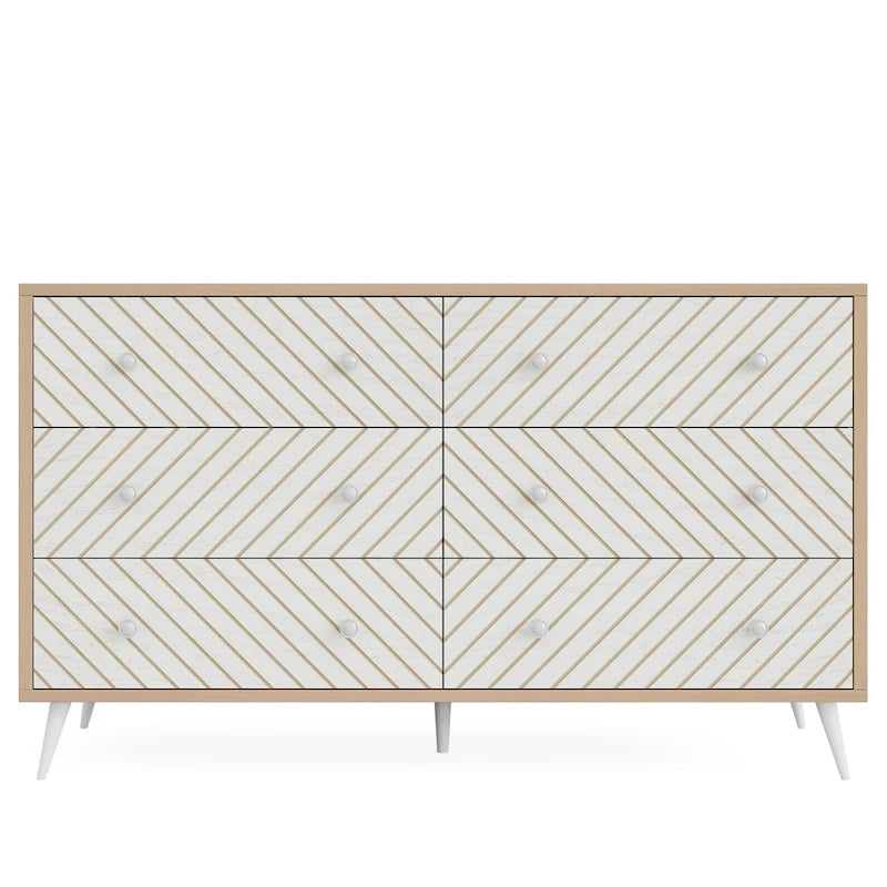 6-Drawer Double Dresser for Bedroom, 47-inch Chest of Drawers with Metal Legs for Living Room