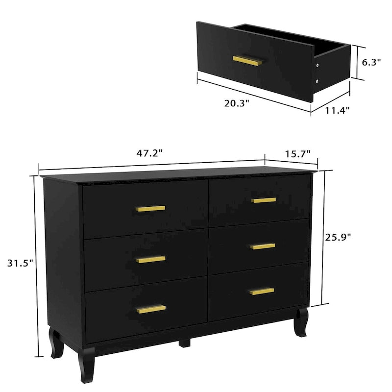 FUFU&GAGA 47.2W 6 Drawer Double Dresser Drawer Storage Chest Lacquer