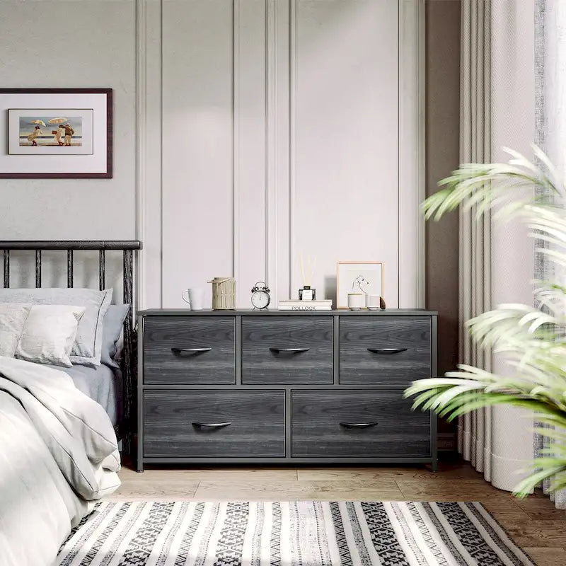 5-drawers Storage Horizontal Bedroom Dresser, Child Dresser with Wood Tabletop