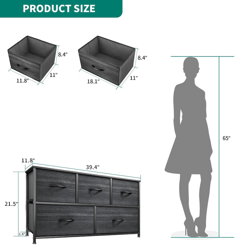 5-drawers Storage Horizontal Bedroom Dresser, Child Dresser with Wood Tabletop
