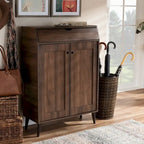 Mid-Century Walnut Brown 2-Door Shoe Storage Cabinet