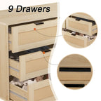 Commode de Rangement à 9 Tiroirs, Meuble de Rangement, Organisateur de Chambre à Coucher Style Rotin