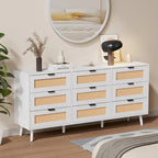 Commode de Rangement à 9 Tiroirs, Meuble de Rangement, Organisateur de Chambre à Coucher Style Rotin