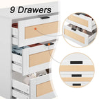 Commode de Rangement à 9 Tiroirs, Meuble de Rangement, Organisateur de Chambre à Coucher Style Rotin