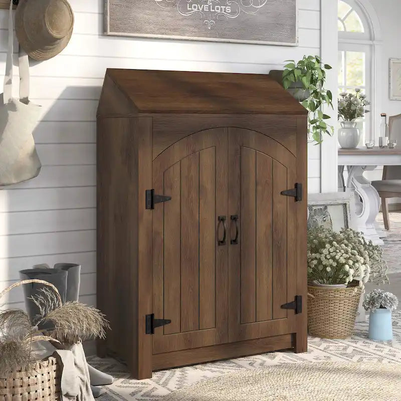 Meuble à chaussures Jody Farmhouse de Denhour, réglable, 4 étagères, double porte avec rangement supérieur relevable