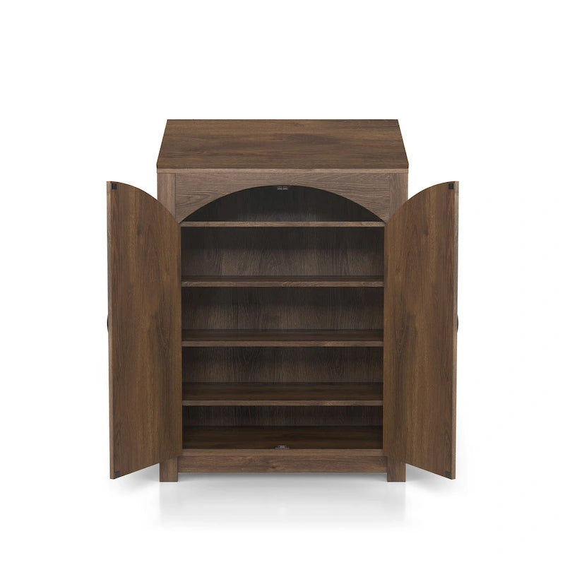 Meuble à chaussures Jody Farmhouse de Denhour, réglable, 4 étagères, double porte avec rangement supérieur relevable