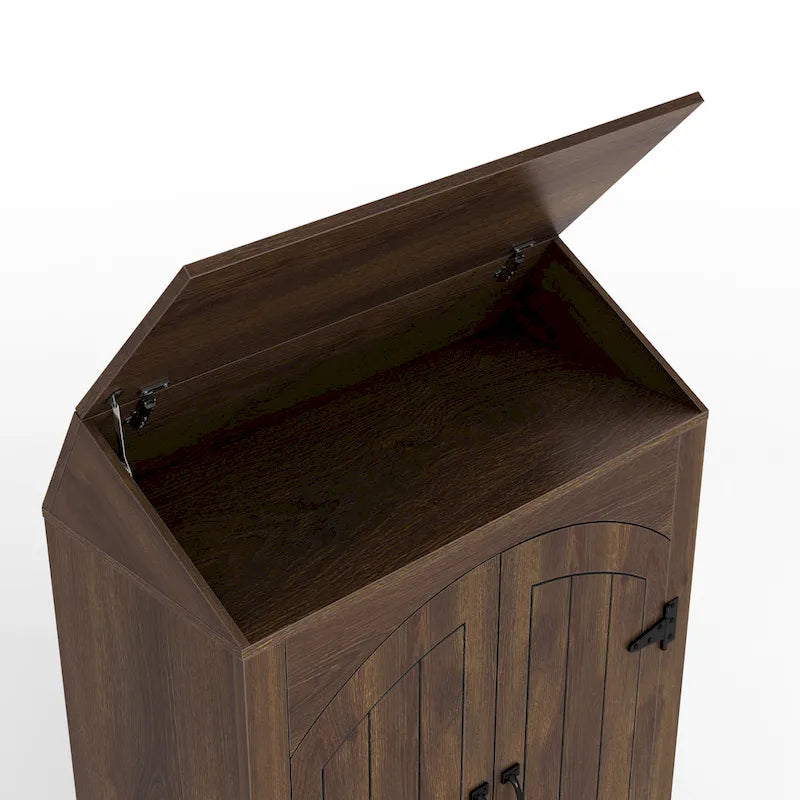 Meuble à chaussures Jody Farmhouse de Denhour, réglable, 4 étagères, double porte avec rangement supérieur relevable