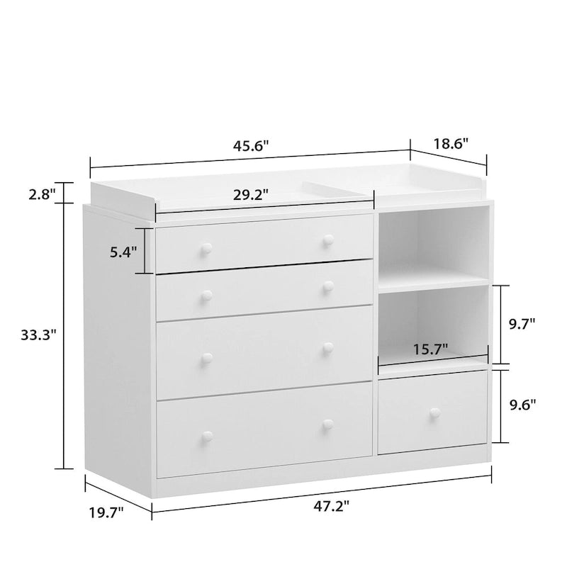 Timechee 47 Heavy Changing Table Drawers Dresser Chest White Cabinet