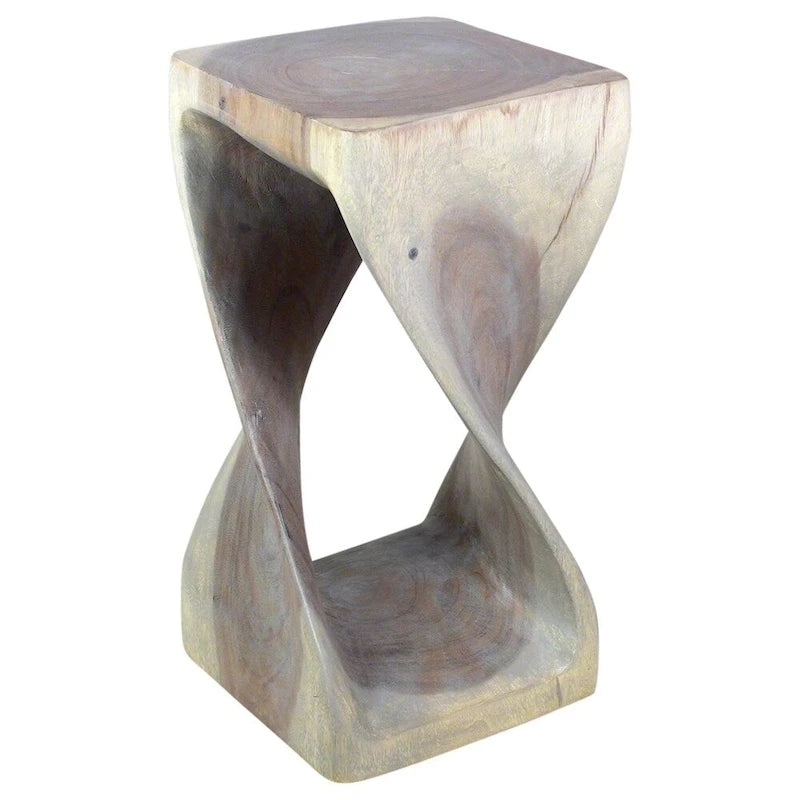 Tabouret torsadé original en bois Haussmann 12 X 12 X 23 po Huile grise - 12 x 12 x 23