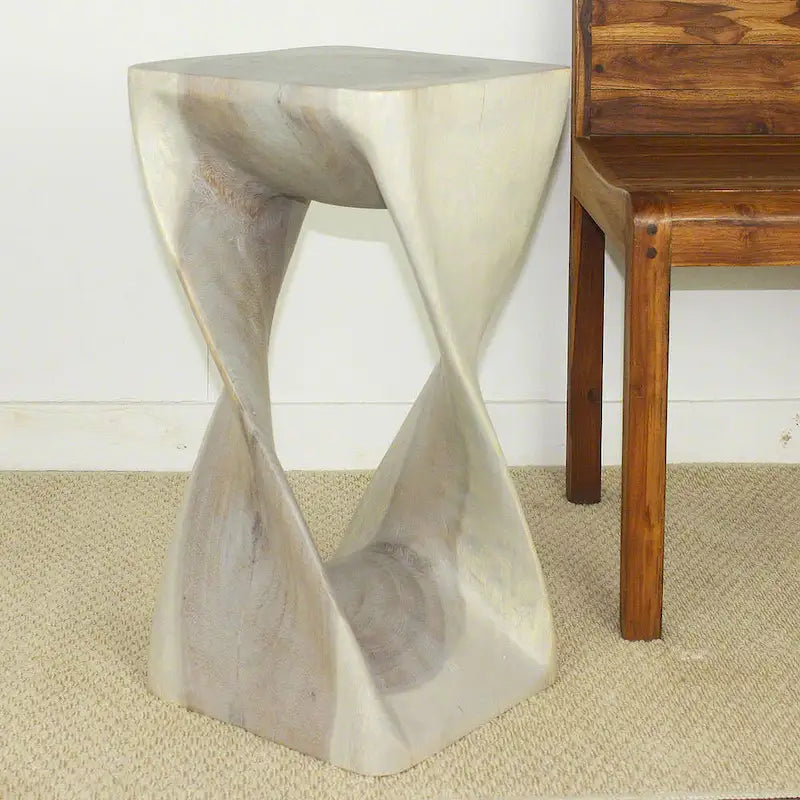 Tabouret torsadé original en bois Haussmann 12 X 12 X 23 po Huile grise - 12 x 12 x 23