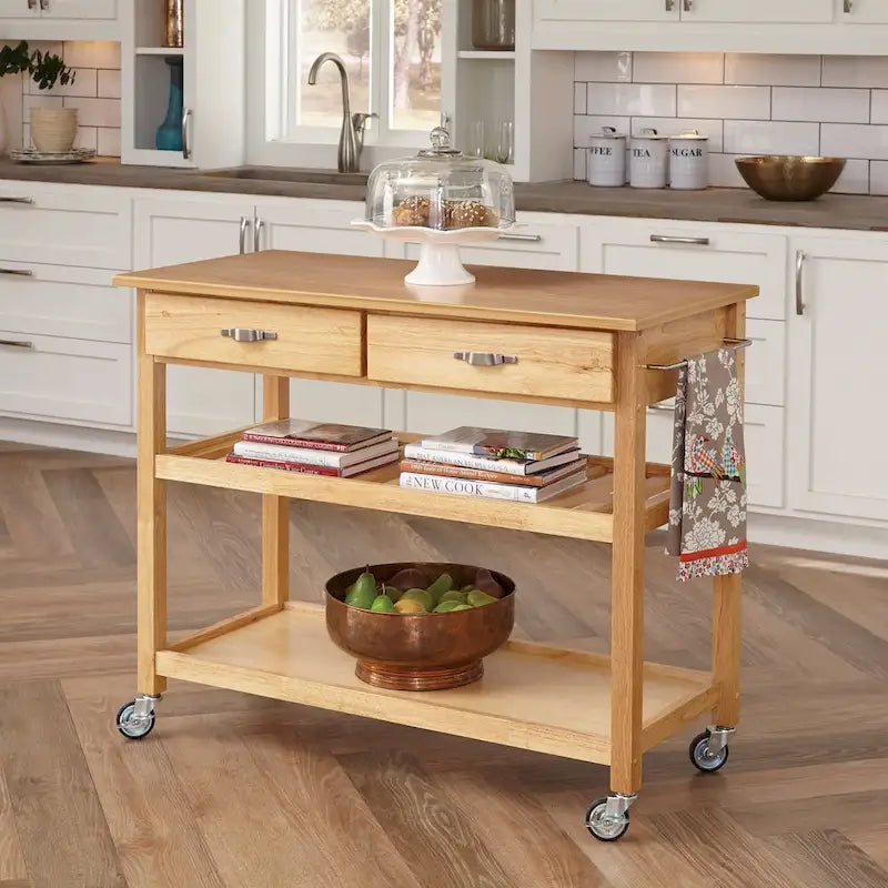 Desserte de cuisine General Line marron avec plateau en bois - 45" x 21" x 36"