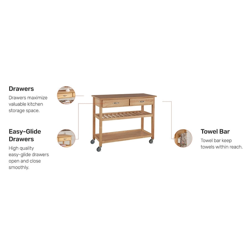 Desserte de cuisine General Line marron avec plateau en bois - 45" x 21" x 36"