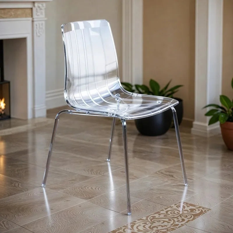 Ralph Acrylic Plastic Dining Chair (Set of 4) Chrome Metal Legs Modern Transparent Accent Side Chair for Dining Room & Kitchen