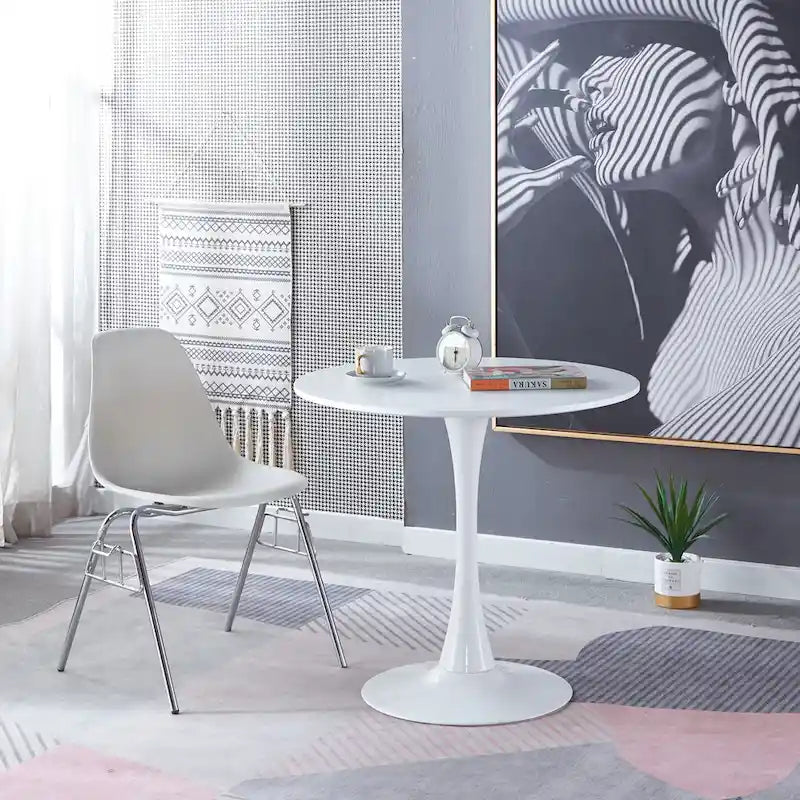 31.5White Tulip Table Mid-century Dining Table for 2-4 people With Round Mdf Table Top, Leisure Coffee Table