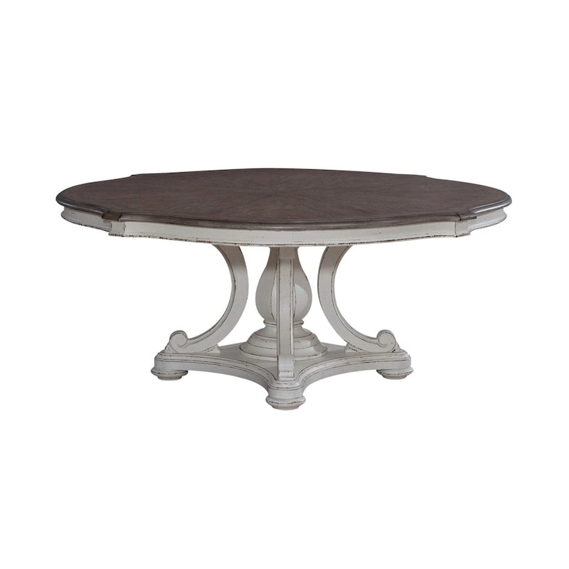 Magnolia Manor Antique White and Weathered Bark Round Table Set