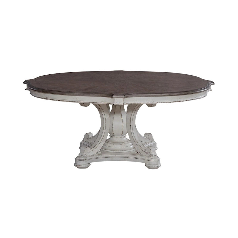 Magnolia Manor Antique White and Weathered Bark Round Table Set